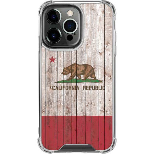 California Flag Dark Wood iPhone 14 Pro Clear Case